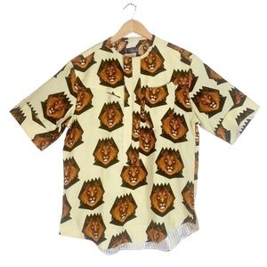 Vintage Camisaria Moderna 1960s Lion Print Shirt Size Small
